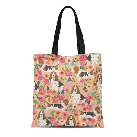 ASHLEIGH Canvas Tote Bag Best Basset Hound Florals Dog Cute Reusable Handbag Shoulder Grocery Shopping