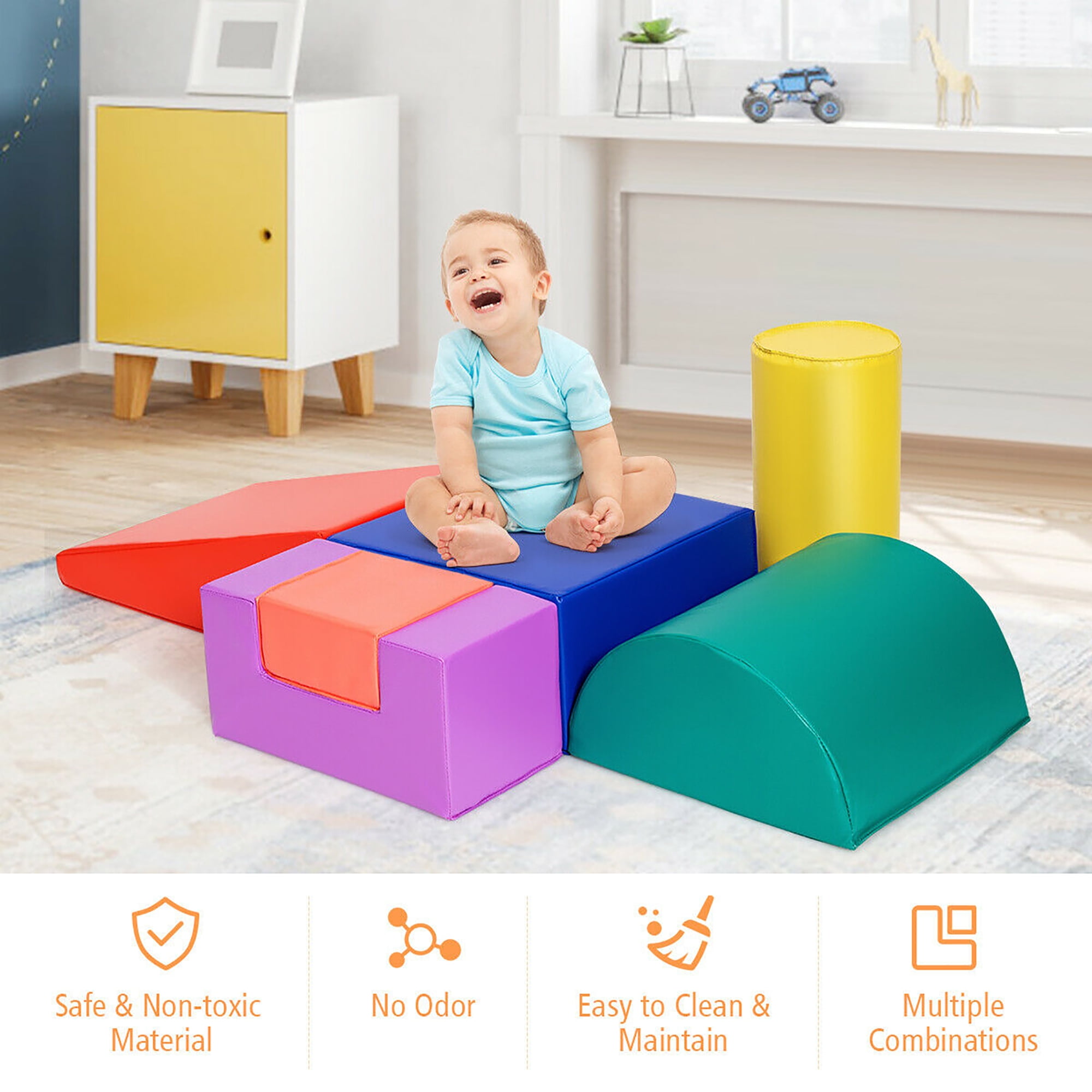 Costway 6 Piece Climb Crawl Play Set Indoor Kids Baby Toddler Soft Safe Foam Blocks Toys