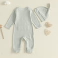 thumbnail image 5 of CAICJ98 Baby Boy Fall Winter Clothes Newborn Dad's Little Dude/Mama's Little Man Matching Outfits Long Sleeve Ribbed Knit Striped Romper Bodysuit with Hat,Size 0-3 Months, 5 of 8