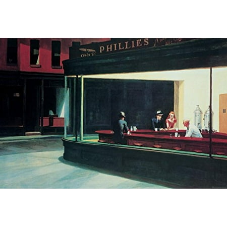 hopper 1942 edward painting poster famous 36x24 museum nighthawks material