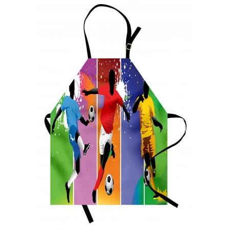 Soccer Apron Soccer Design Elements with Four Player Different Field Positions League Men Modern, Unisex Kitchen Bib Apron with Adjustable Neck for Cooking Baking Gardening, Multicolor, by