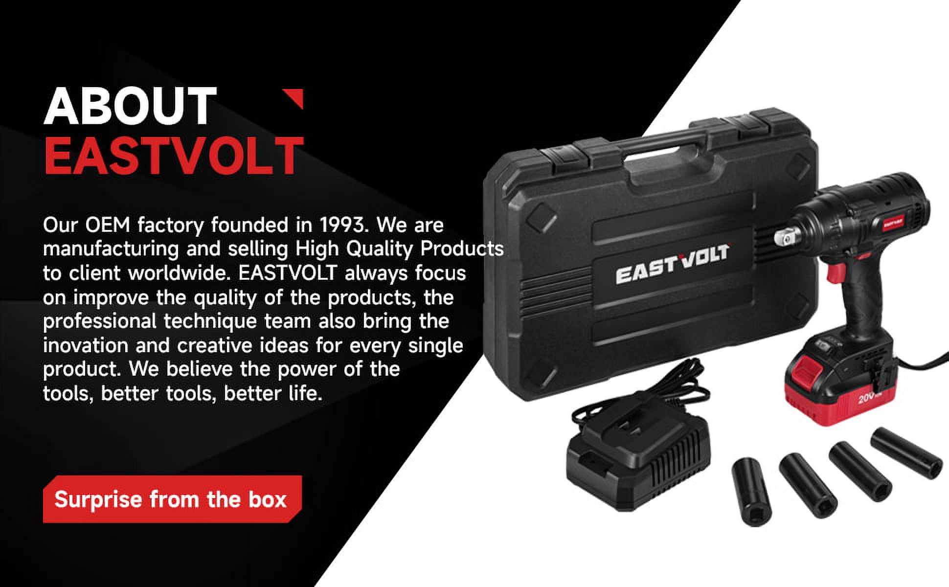 Eastvolt 20V Cordless Impact Wrench 1/2 inch, 370Ft-lbs Torque Brushless Wrench with 4.0Ah Battery, Fast charger, 4Pcs Sockets, Belt Clip and Storage Box, Power Impact Wrench Set for Car and Home