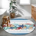 thumbnail image 4 of Round Area Rug 3 Ft, Green Starfish Summer Washable Non-Slip Circle Carpet for Living Room/Bedroom, Ocean Coral Conch Blue Shells Low-Profile Small Floor Mats Collection Rugs for Indoor, 4 of 7