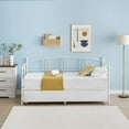 thumbnail image 3 of Twin Daybed with Trundle, Metal Daybed with Pullout Trundle and 6 Casters, Steel Slat Support Sofa Bed for Living Room, Bedroom, Guest Room, No Box Spring Needed, White, 3 of 7