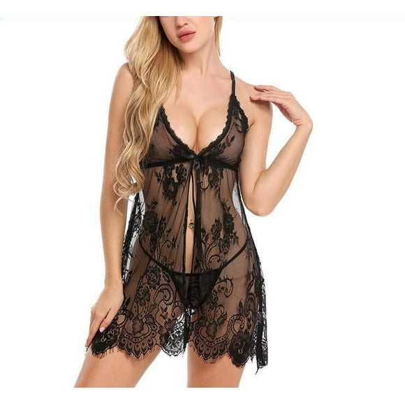 Conjunto de lencería VISgogo vestido de encaje con tirantes florales y ropa interior sexy