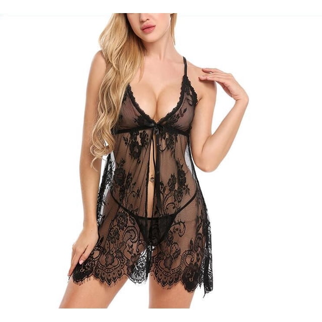 Conjunto de lencería VISgogo vestido de encaje con tirantes florales y ropa interior sexy