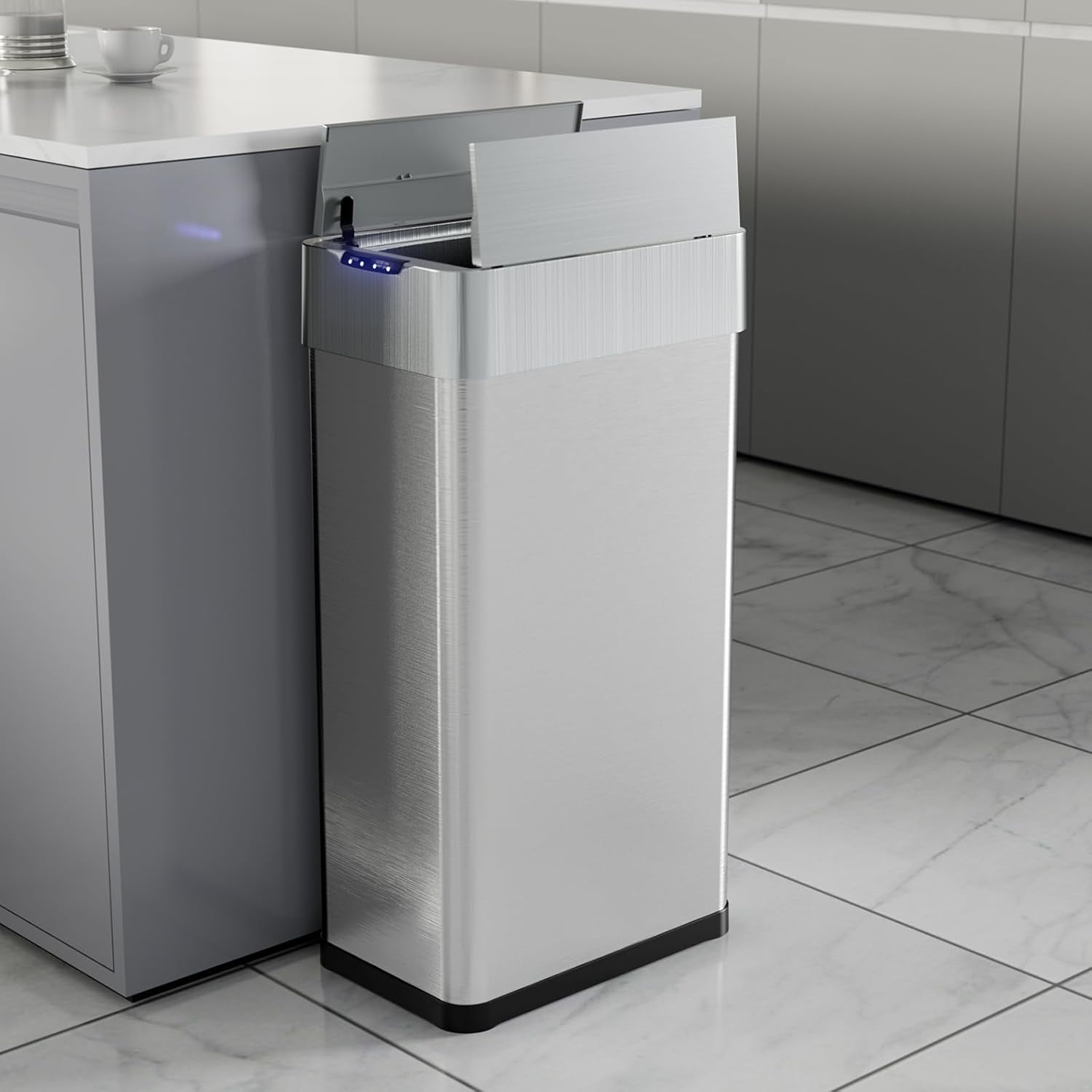 Pirecart 13.2 gal Motion Sensor Trash Can Wings Open Lid Garbage Can Stainless Steel, Silver