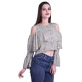 thumbnail image 3 of Moomaya Button Front Cold Shoulder Top Printed&nbsp; Casual Loose Blouse Short Top, 3 of 5