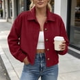 thumbnail image 3 of MLCDZ Womens Corduroy Jacket Cropped Fall Long Sleeve Button Down Turn collared Coat Casual Lightweight Solid Color Bomber Outerwear with Pockets, 3 of 9