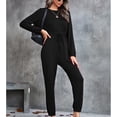thumbnail image 2 of Pantalones De Manga Larga Mono Cuello Redondo Delgado Con Cordones Color Sólido Moda Casual Ropa De Mujer Negro S, 2 of 6