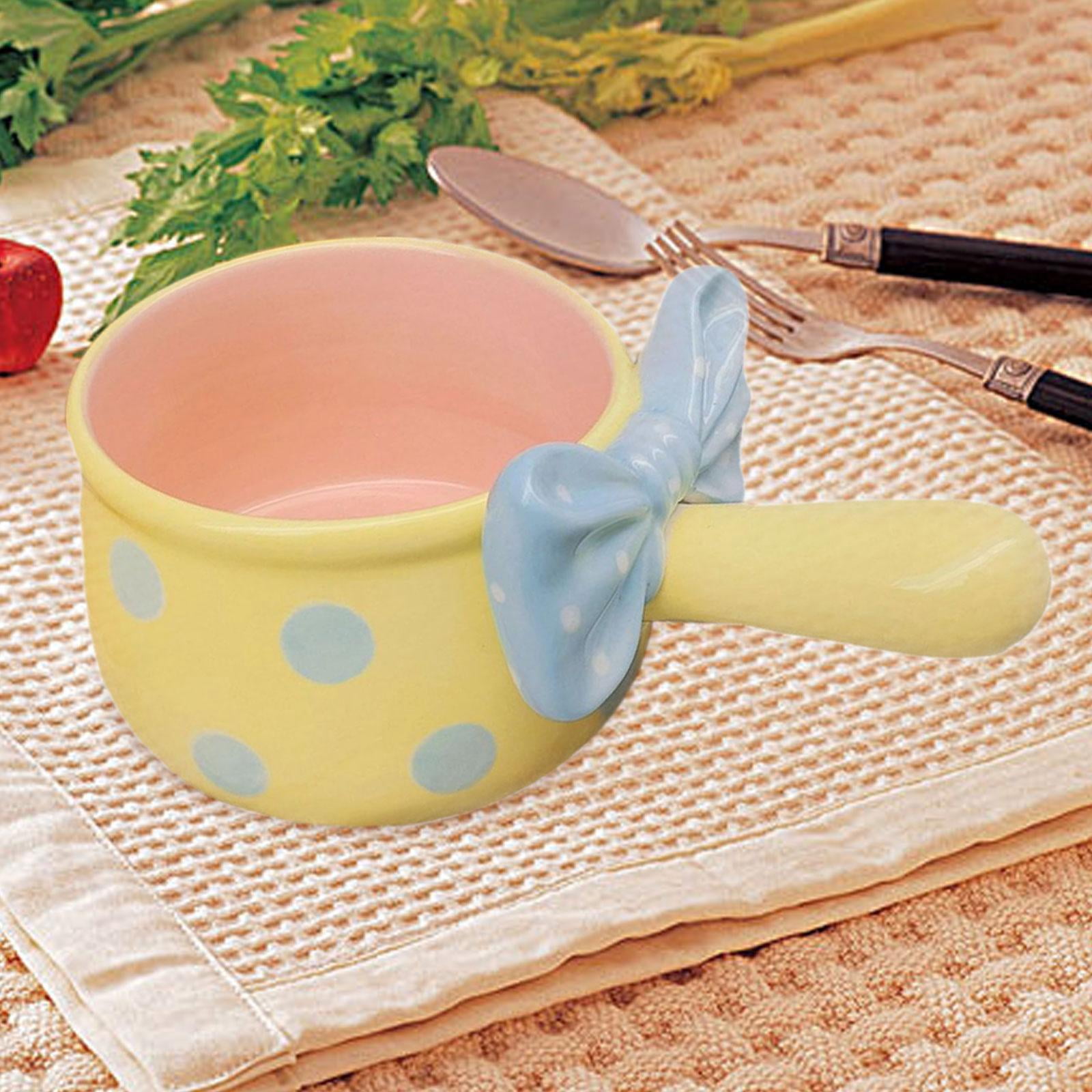 Fiocias 600ml Ceramic Soup Pot with Instant Handle Oven-Baked Rice Bowl for Cereal Chili Yellow