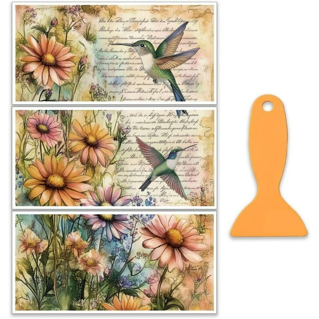 Juego de 3 calcomanías vintage de colibríes