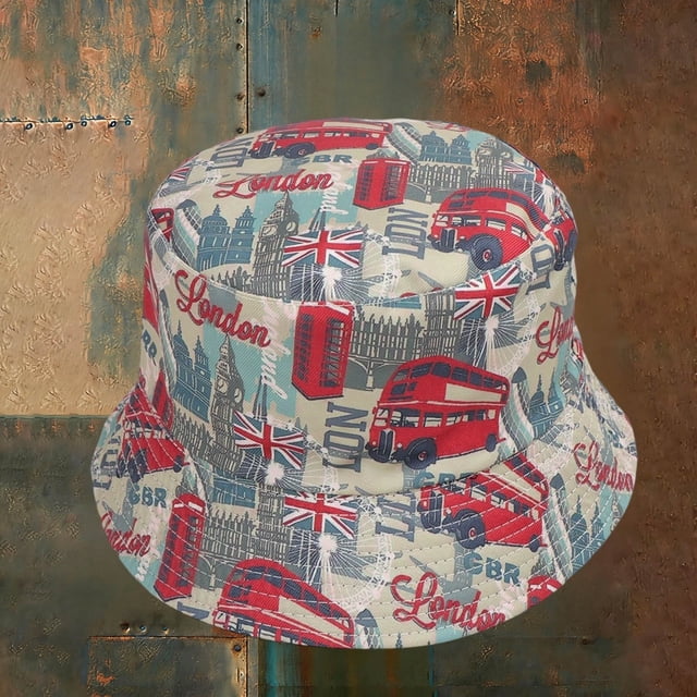 Chapeau Bob pour Extérieur Léger Réglable Grand Bord Design Imprimé Britannique Accessoires de Mode Décontractée d'Été
