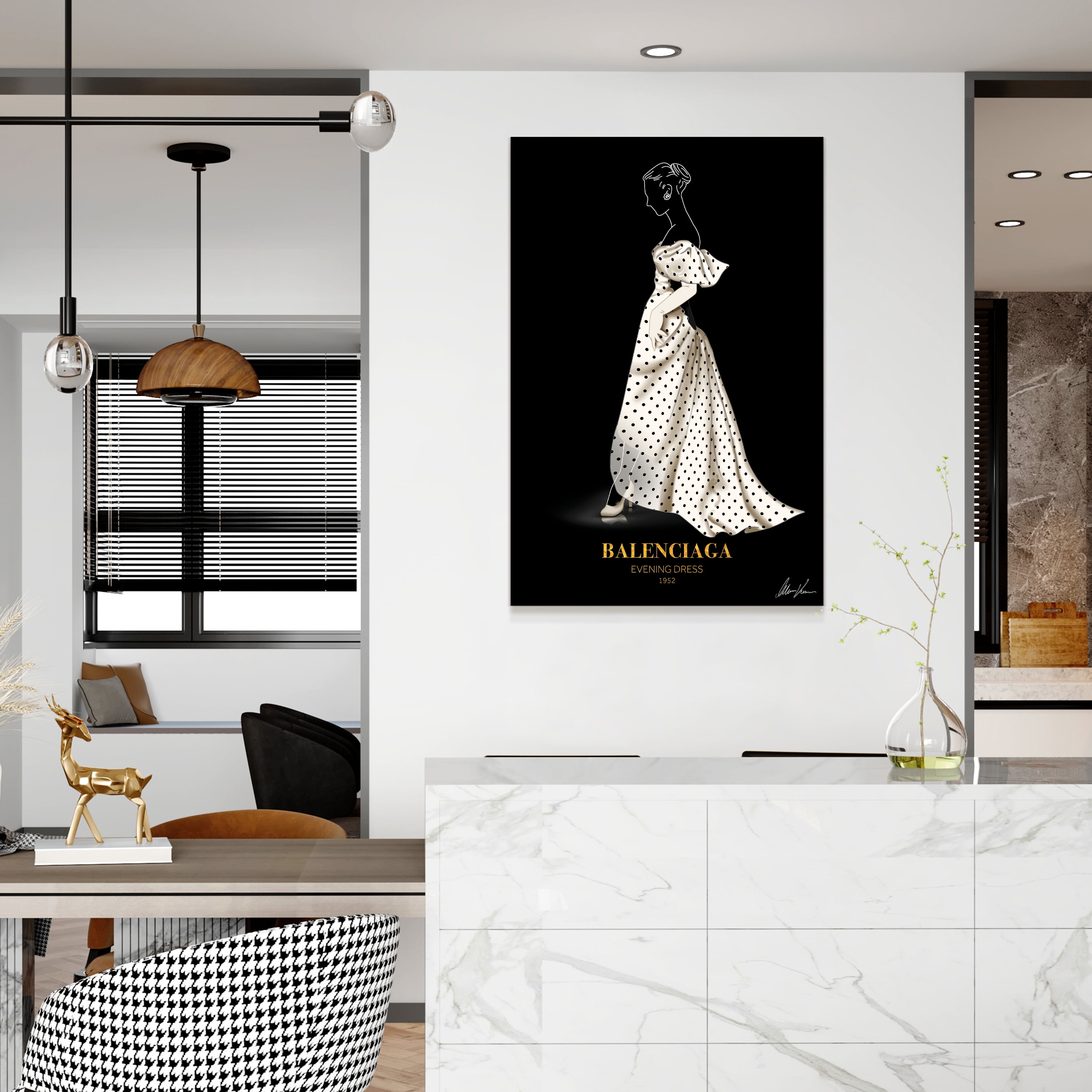 "B Fashion white look" Frameless Free Floating Reverse Printed Tempered Glass Wall Art