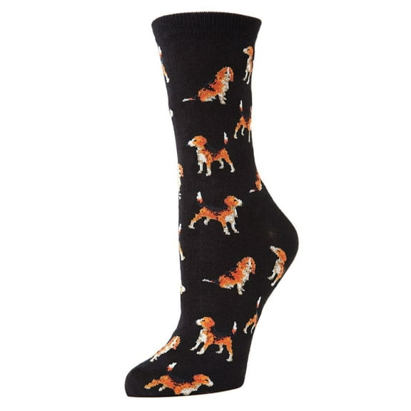 MeMoi Women's American Beagle Bamboo Blend Crew Socks - Womens - Female, 9-11, Black