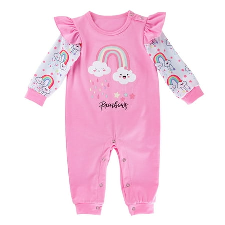 

Baby Girls Bodysuit Ruffle Trim Long Sleeve Printed Newborn Kids Children Cartoon Fashion Outwear Streetwear Spring Summer Rompers Jumpsuits