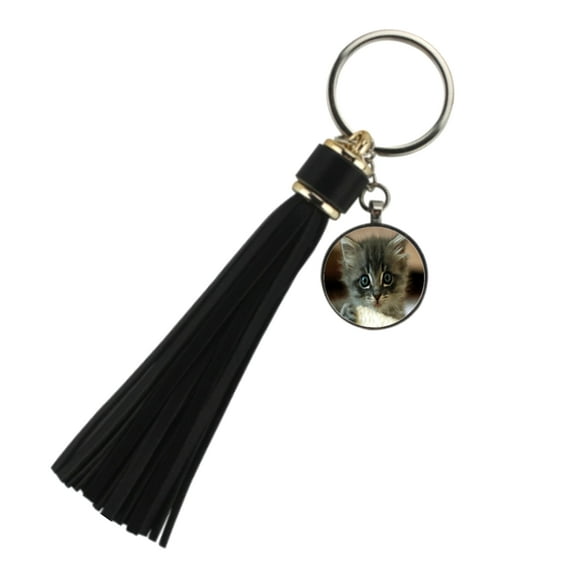 Key Chain Cat - Sweet Kitty Cat Black Tassel Keychain