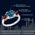 thumbnail image 2 of Gem Stone King 3.94 Cttw London Blue Topaz and Red Rhodolite Garnet 3 Stone Engagement Ring for Women | 925 Sterling Silver | Gemstone November Birthstone | Cushion 8MM (Size 9), 2 of 6