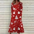 thumbnail image 2 of Npasoilc Christmas Dresses for Women Long Sleeve Round Neck High Waist Draped Flowy Ruffle Hem Fall Dresses Christmas Printed Casual Loose A-Line Midi Dresses, 2 of 5