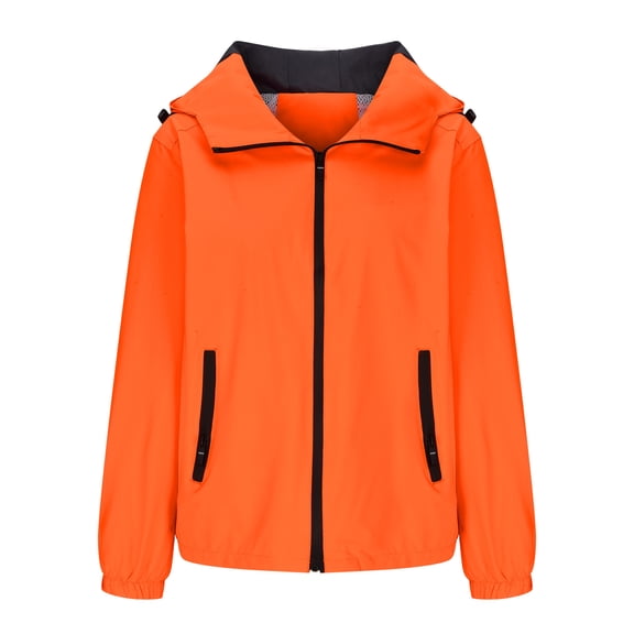 XPMWRP Women's Casual Hooded Zipper Jacket Long Sleeve Outwear Drawstring Coat Comfortable Lightweight Fashionable Fall Winter Daily Wear Orange XXXL