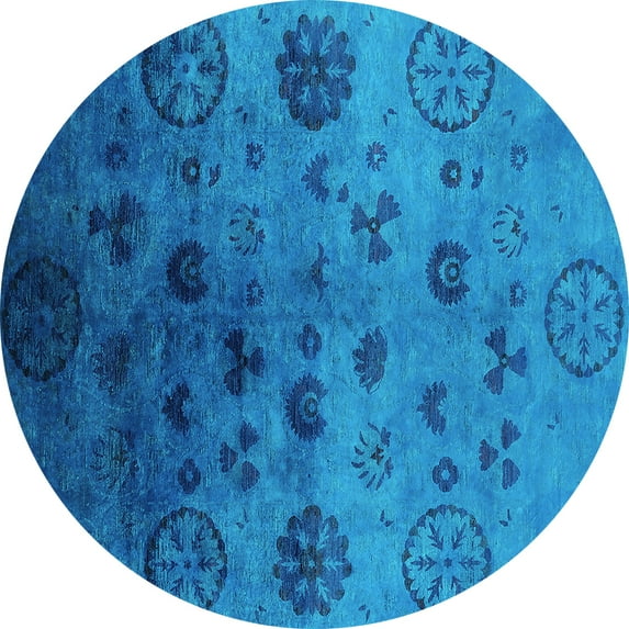 Ahgly Company Machine Washable Indoor Round Oriental Turquoise Blue Industrial Area Rugs, 5' Round