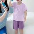 thumbnail image 2 of Otqutp Toddler Girls Cute Outfits Set 2 to 13 Years Children's Solid Color Summer Thin Short Sleeved + Shorts Casual Home Service Set, 2 of 8