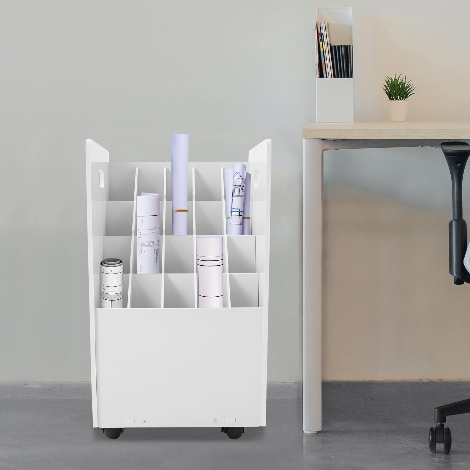 20-Slot Roll File Organizer 15.3x13.3x24.8in White 4-Tier Blueprint Storage Rack for Blueprints, Posters