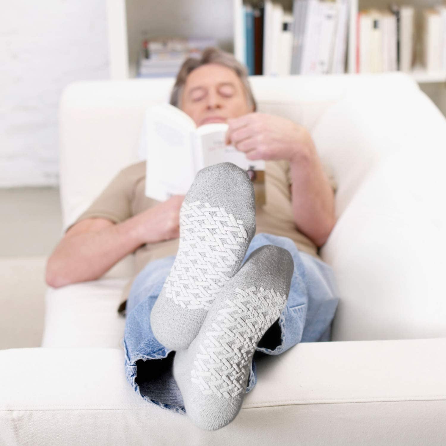 60 Pairs of Non-Skid Diabetic Ankle Cotton Socks with Non Binding Top, Brooklyn Socks Health Collection, Wholesale Bulk Value Pack (White, Fit Men's Shoe Size 10-12)