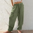 thumbnail image 2 of Fall Saving! HVOBTTY Women's Straight Leg Trousers, Fall Pants for Women, Women's Casual Solid Color Wide Leg Straight Tie Waist Linen Loose Long Pants with Pocket Green,XL, 2 of 5