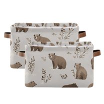 Yayeee 2 Pack Canvas Storage Basket with Handles for Shelves Fabric Bins Closet Organizer, Light Gray Bears