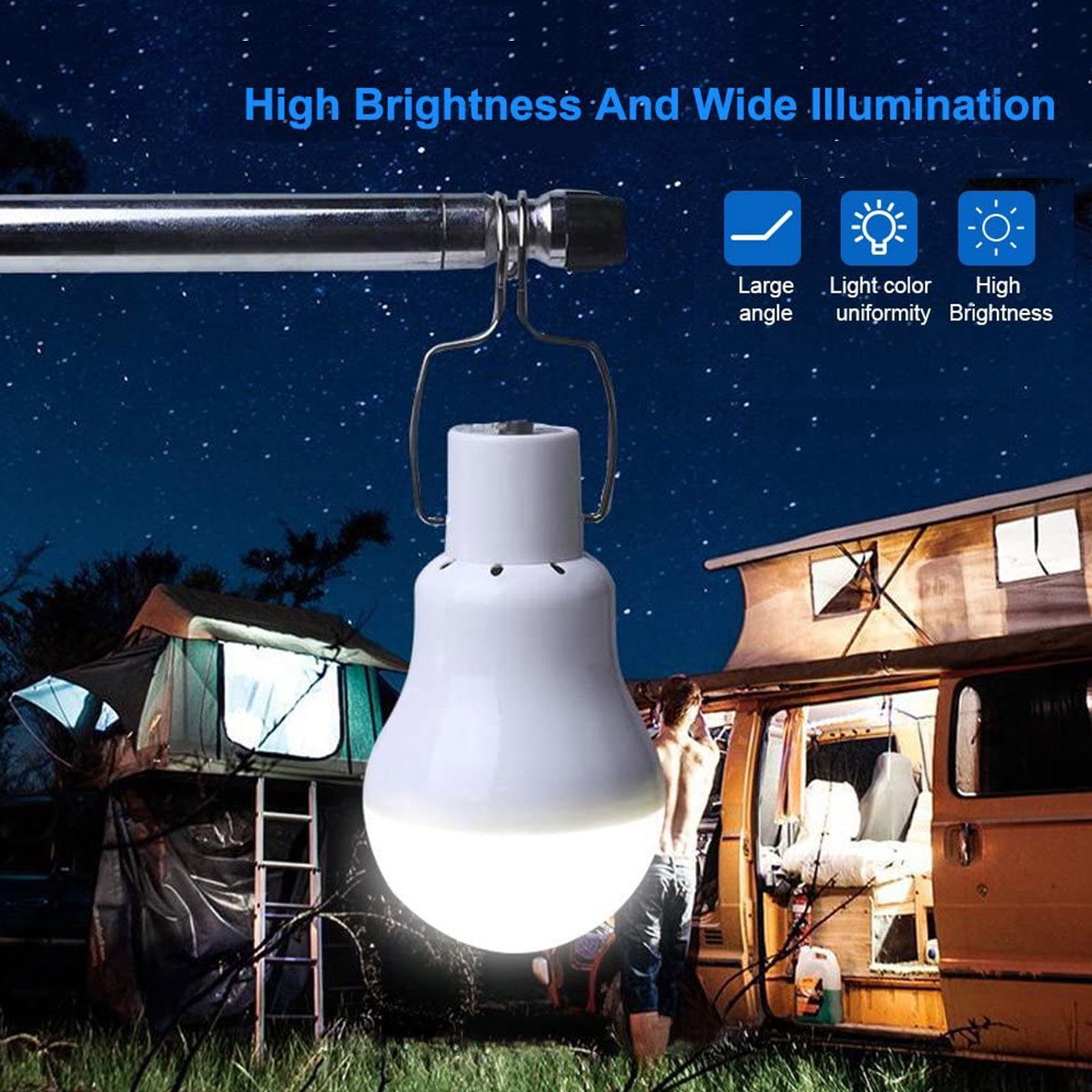 2pcs Portable Solar Powered LED Lantern, EEEkit Tent Light Bulb, Solar LED Bulb Lights, Chicken Coop Lights, Rechargeable Emergency Lamp for Outdoor Indoor Garden Camping Reading Lighting, Cool White