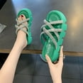 thumbnail image 6 of Xfvqtps Slide Sandals Women Flatform Crisscross Straps Rhinestone Sparkling Open Toe Non Slip Breathable Summer Beach Sandals Green, 6 of 6