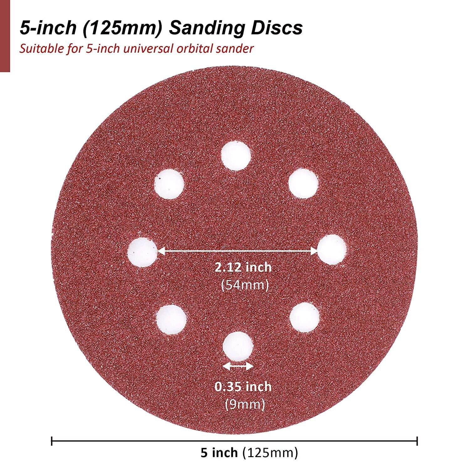 SATC 150Pcs 5"(125mm) 8-Hole Sanding Discs Hook and Loop Multi-Grit 60-600 Assorted for Polishing