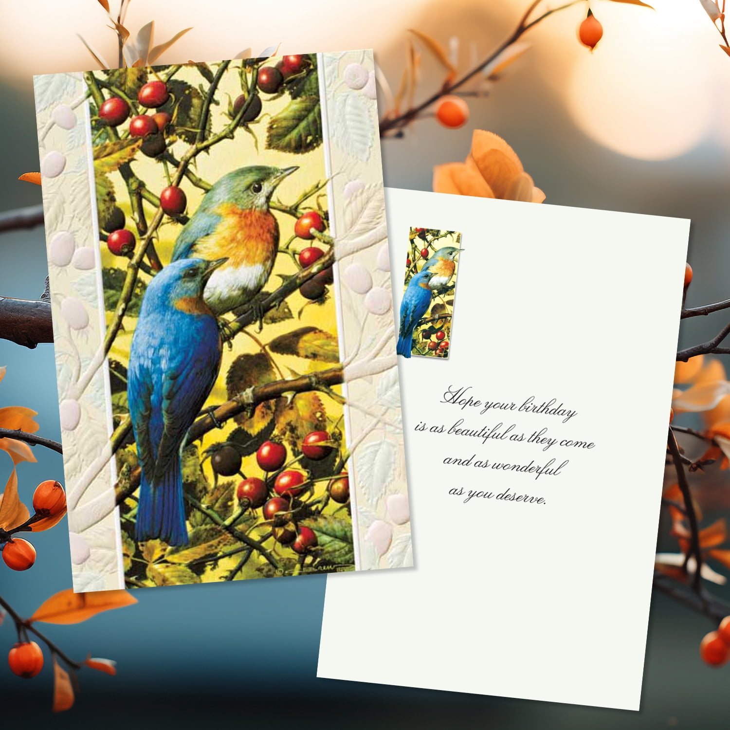 Pumpernickel Press Deluxe Embossed Birthday Card Assortment – “Wild Birds”, 30 Ct