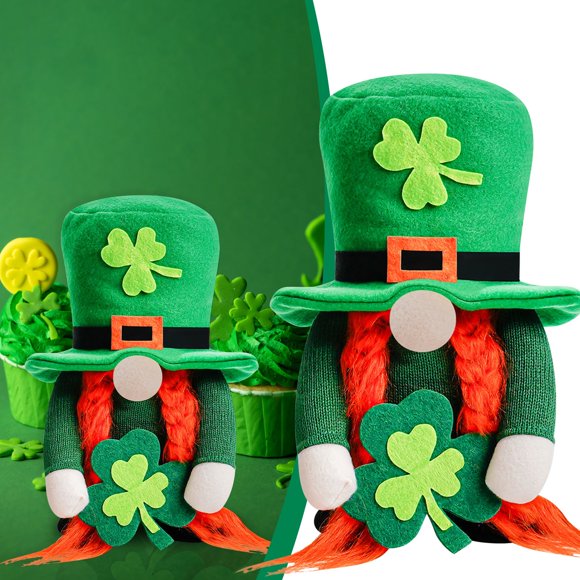 Vadktai Décorations de Gnomes pour la Saint-Patrick, Décoration de Table de Gnome Lutin Irlandais, Cadeau de la Saint-Patrick, Décoration de Trèfle Porte-Bonheur