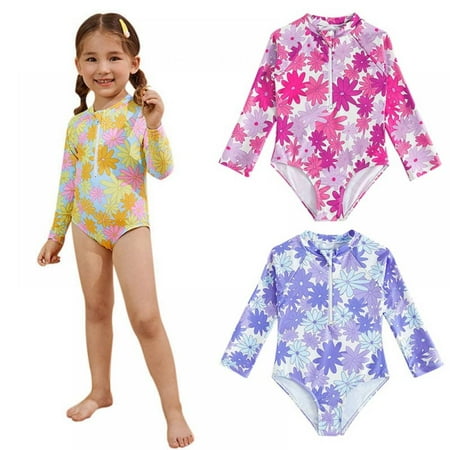 

BULLPIANO Toddler Girls Long Sleeve Swimsuit One Piece UPF 50+ Rash Guard Swimwear Quick Dry Kids Bathing Suits for Girls