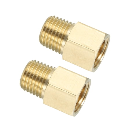 Uxcell Brass Pipe Fitting Hex Bushing, 1/4" NPT Male to 1/4" NPT Female Pipe Extension Fittings, Gold 2 Pack