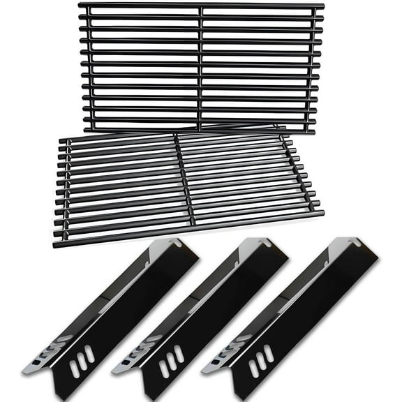 Set of Three Stainless Steel Heat Plates and Two Porcelain Coated Steel Cooking Grids for 3 Burner Master Cook Bbq Grill
