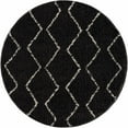 thumbnail image 3 of Hauteloom Berber Shag - Ennis Farmhouse Under Table Round Area Rug Tassel - Fluffy Plush High Pile Carpet - Soft Shaggy Rug, Moroccan Trellis Striped - Black, Dark Grey, Beige - 5'3" Circle/Circular, 3 of 18