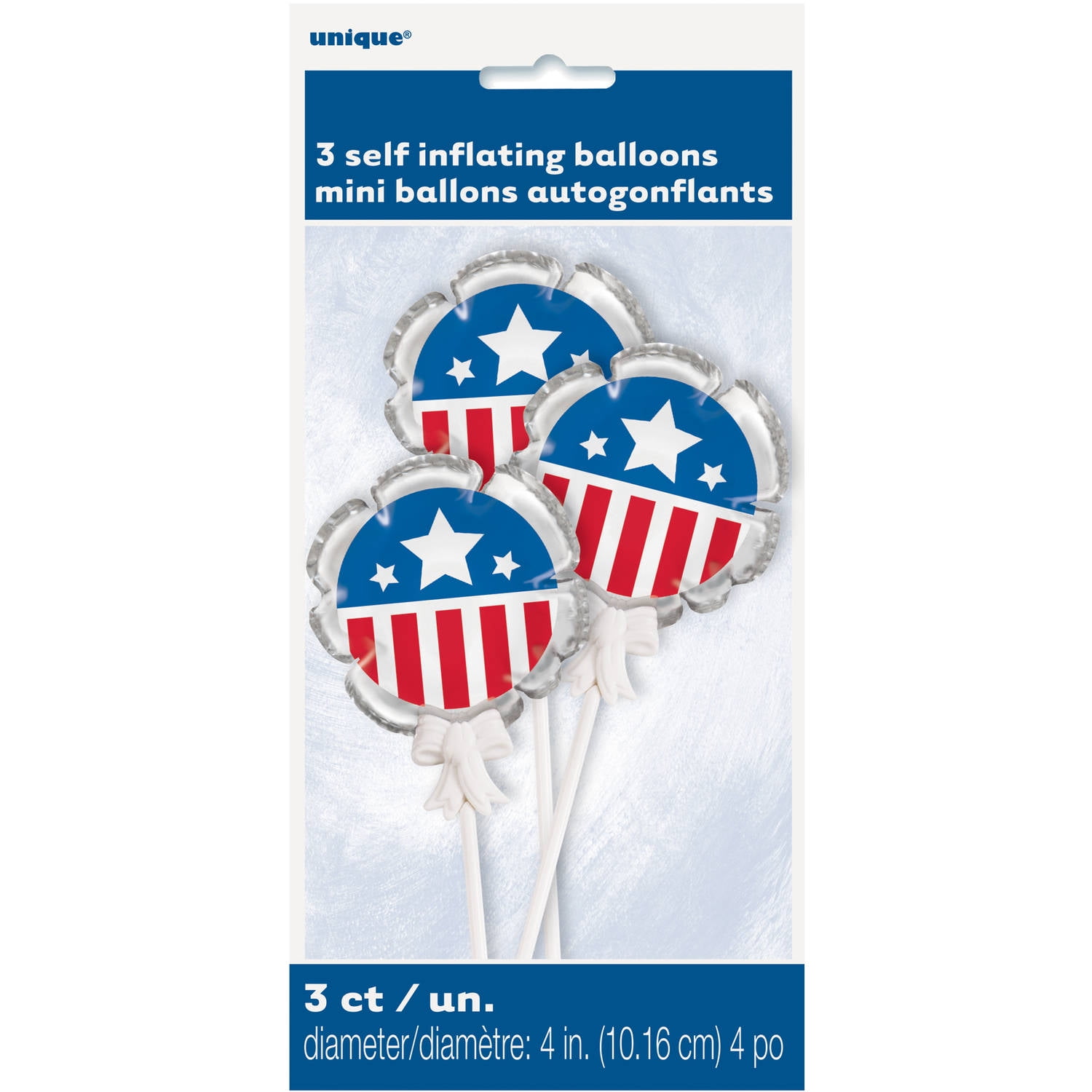 Mini Patriotic Self Inflating Balloons, 3ct