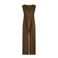 thumbnail image 4 of Caywon Fashion Womens Summer Solid Color Romper Sleeveless Design Belted High Waist Long Pants Casual Comfortable Fit Lightweight Fabric Brown S, 4 of 8