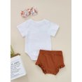thumbnail image 4 of Liacowi 3Pcs Infant Baby Girls Summer Outfits Letter Print Short Sleeve Romper Shorts Headband Clothes Set, 4 of 9