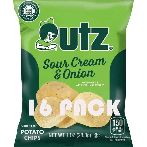 Sour Cream & Onion Utz: Potato Chips Snack Bags 🧂🥔 1.5 oz Each (Pack of 16) | Creamy & Savory Flavor | Fresh & Crunchy | Gluten Free Snack | SUPERDEALS Value Bundle 🎁 Mystery Gift
