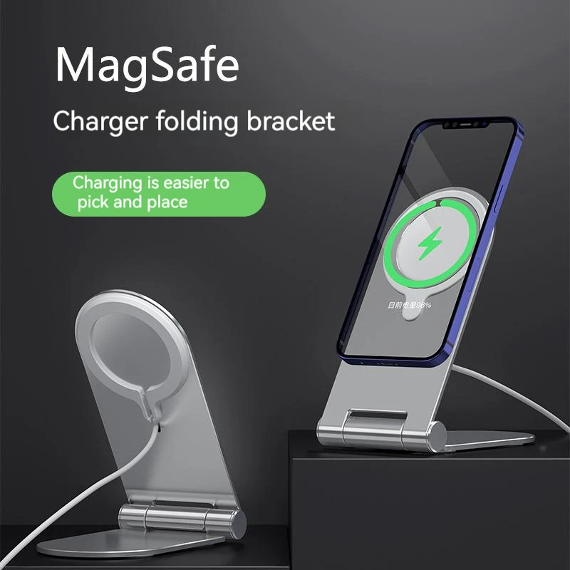 Wireless Charger Desktop Power Dock Stand - Foldable Magnetic Phone Charger Stand, MagSafe Compatible - For iPhone and Other Qi-Enabled Devices (Charger Not Included)