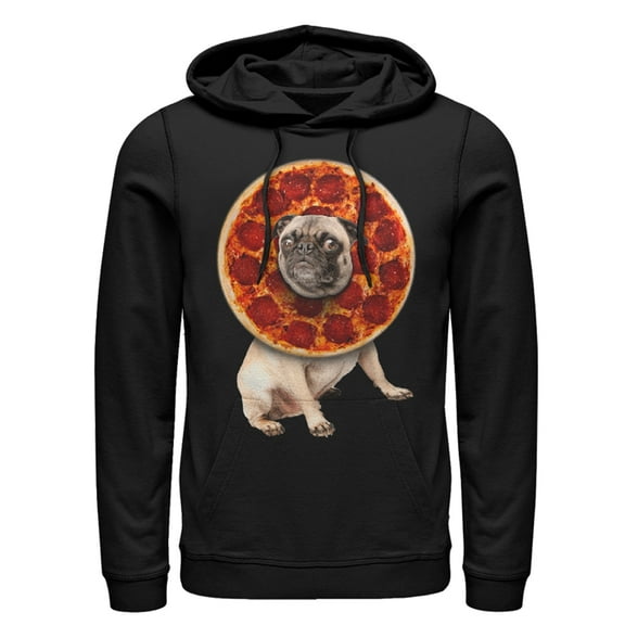 Men's Lost Gods Pepperoni Pizza Pug  Pull Over Hoodie Black Small