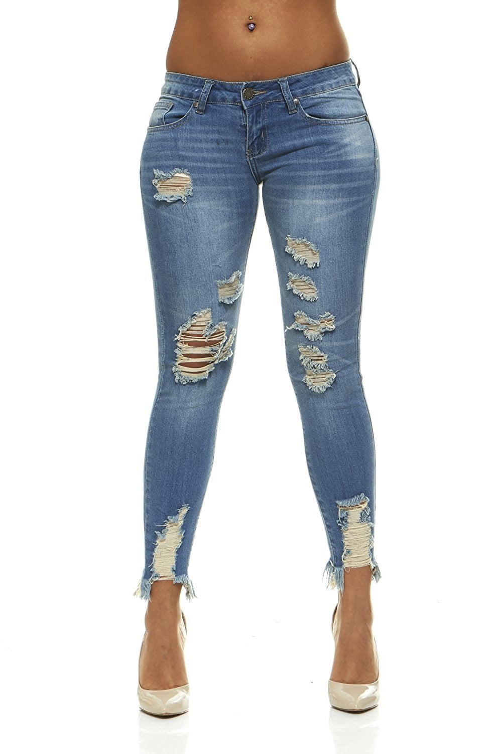Cute Ripped Distressed Carp Denim Skinny Stretch Jeans for Women Plus ...