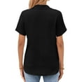 thumbnail image 4 of Women Summer Tops Shirt Women Linen Shirt Summer Button Down Linen Top Oversized V Neck Large Sized Clothing Solid Top Little L Turtleneck Long Sleeve Active Wear Black XL, 4 of 4