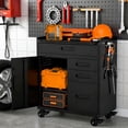 thumbnail image 4 of IKIMI Metal Garage Storage Cabinet with Wheels, Rolling Tool Cabinet with 2 Pegboard and 10 Hook for Workshop, Basement, Warehouse, 4 of 8