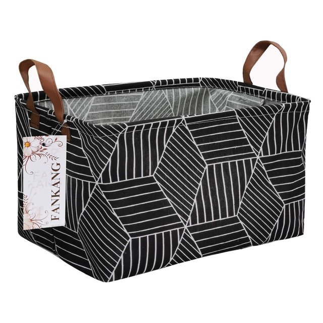 FANKANG Cesta de almacenamiento para guardería, cesta de lona para la colada, plegable con revestimiento impermeable de PE, almacenamiento de oficina, dormitorio, ropa, juguetes (cubo Rec-negro)