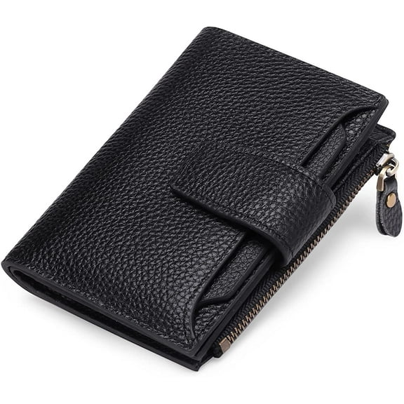 Small Wallet for Women Leather Bifold Compact RFID Blocking Small Womens Wallet Purse-Ab-Elegant Black